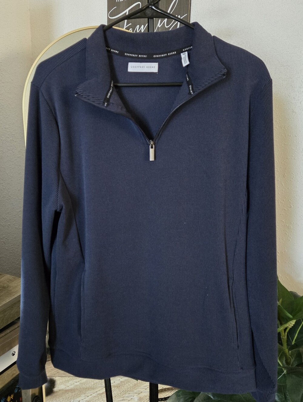 Geoffrey Beene Men’s Navy Quarter-Zip Ribbed Sweater